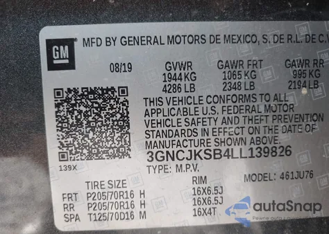 2020 Chevrolet Trax Ls z USA, uszkodzony, nr VIN 3GNCJKSB4LL139826